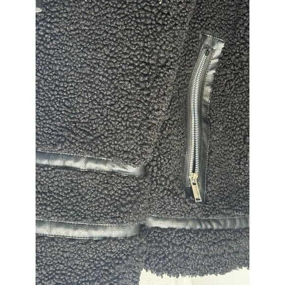 Karl lagerfield black sherpa aviator -moto jacket/coat/ bomber sz Small - Picture 7 of 11